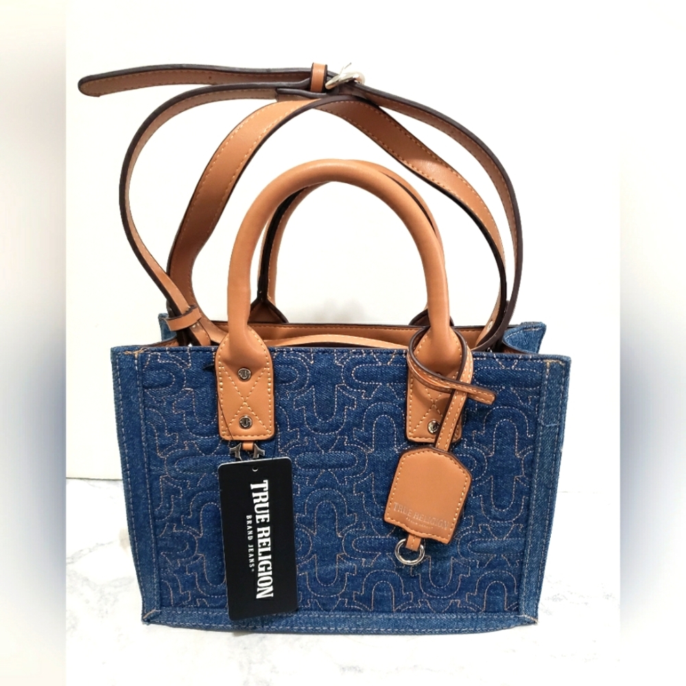 NWT True Religion Quilted Tote Satchel Crossbody bag Denim